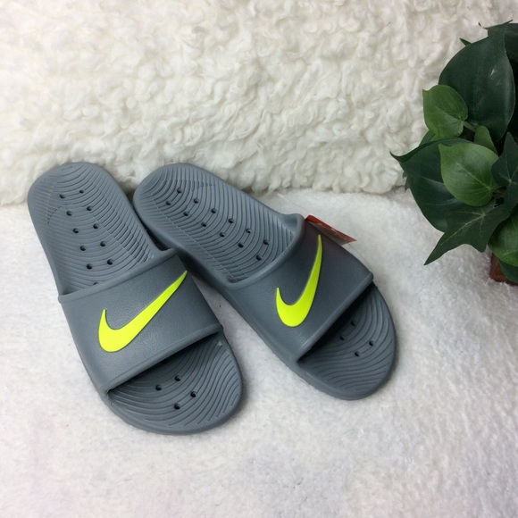 Nike Kawa Shower Gray/Lime Yellow Slides Sz 10 - Picture 2 of 6